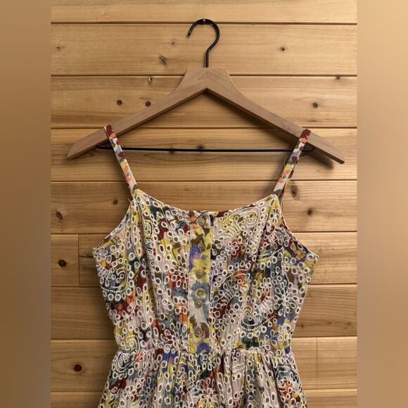 Evereve Size XS Lizzy Floral Eyelet Midi Button Spaghetti Strap Dress - Picture 6 of 13